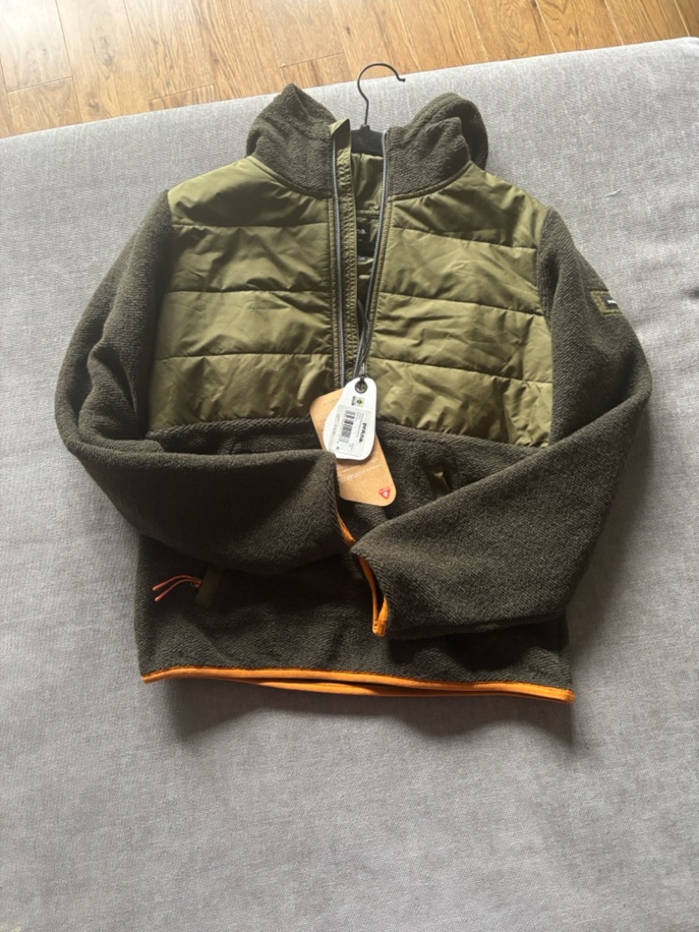 Prana Olive Green Quilted & Charcoal Fleece Half-Zip Pullover
